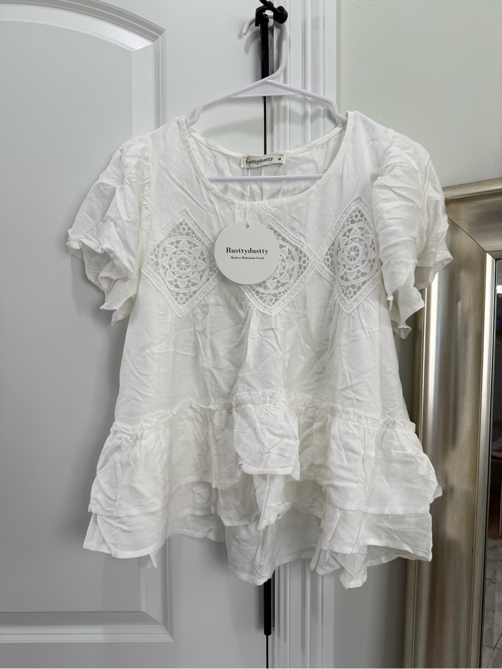Women's White Blouse with Trim Ruffle